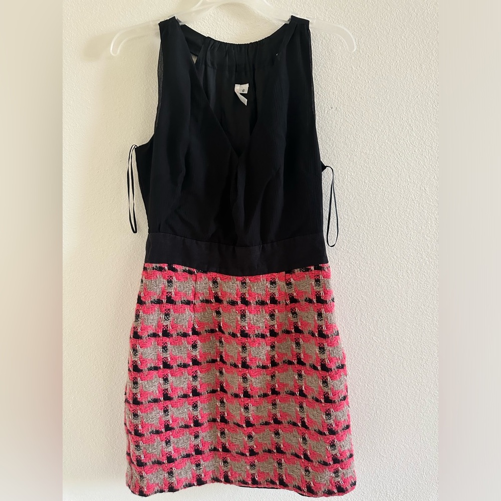 NELL COUTURE Pink Black Tweed & Chiffon Dress NWT 12 Anthropologie
